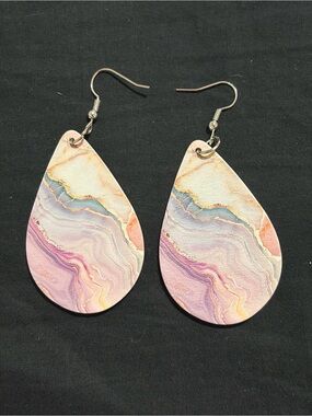 Pastel Marble Teardrop Earrings - Pink & Purple